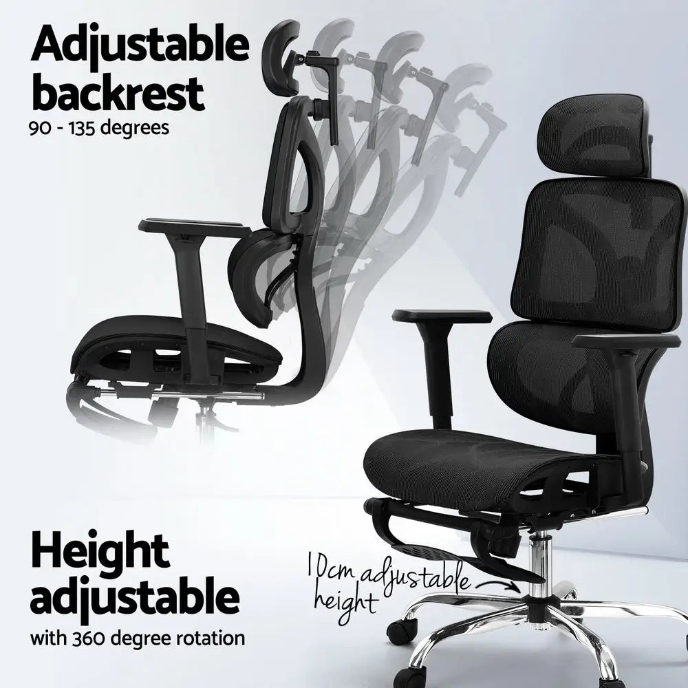 Artiss Ergonomic Office Chair Footrest Black - Furniture > Office > Office & Desk Chairs