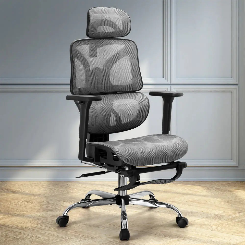 Artiss Ergonomic Office Chair Footrest Grey - Furniture > Office > Office & Desk Chairs