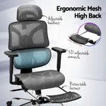 Artiss Ergonomic Office Chair Footrest Grey - Furniture > Office > Office & Desk Chairs