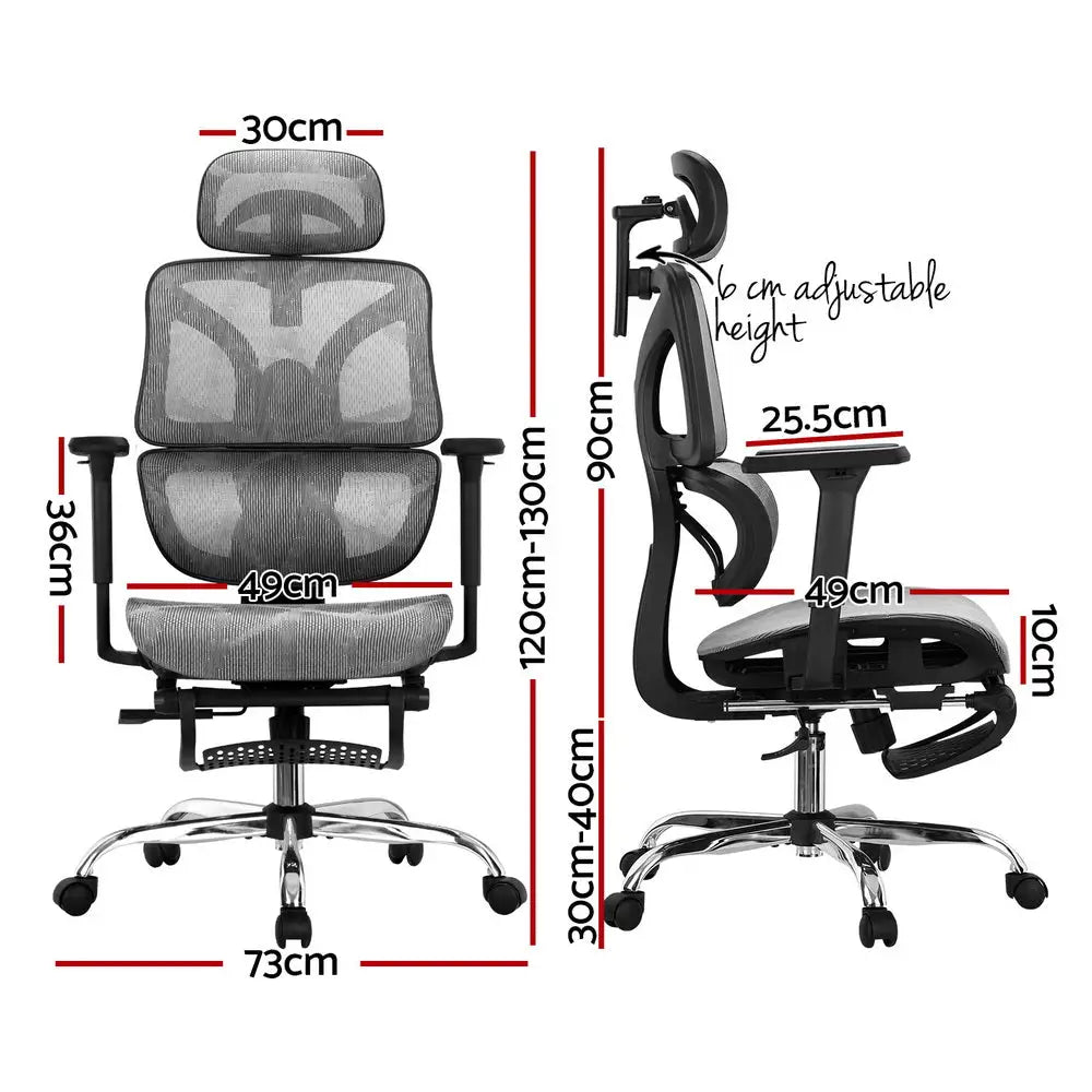 Artiss Ergonomic Office Chair Footrest Grey - Furniture > Office > Office & Desk Chairs