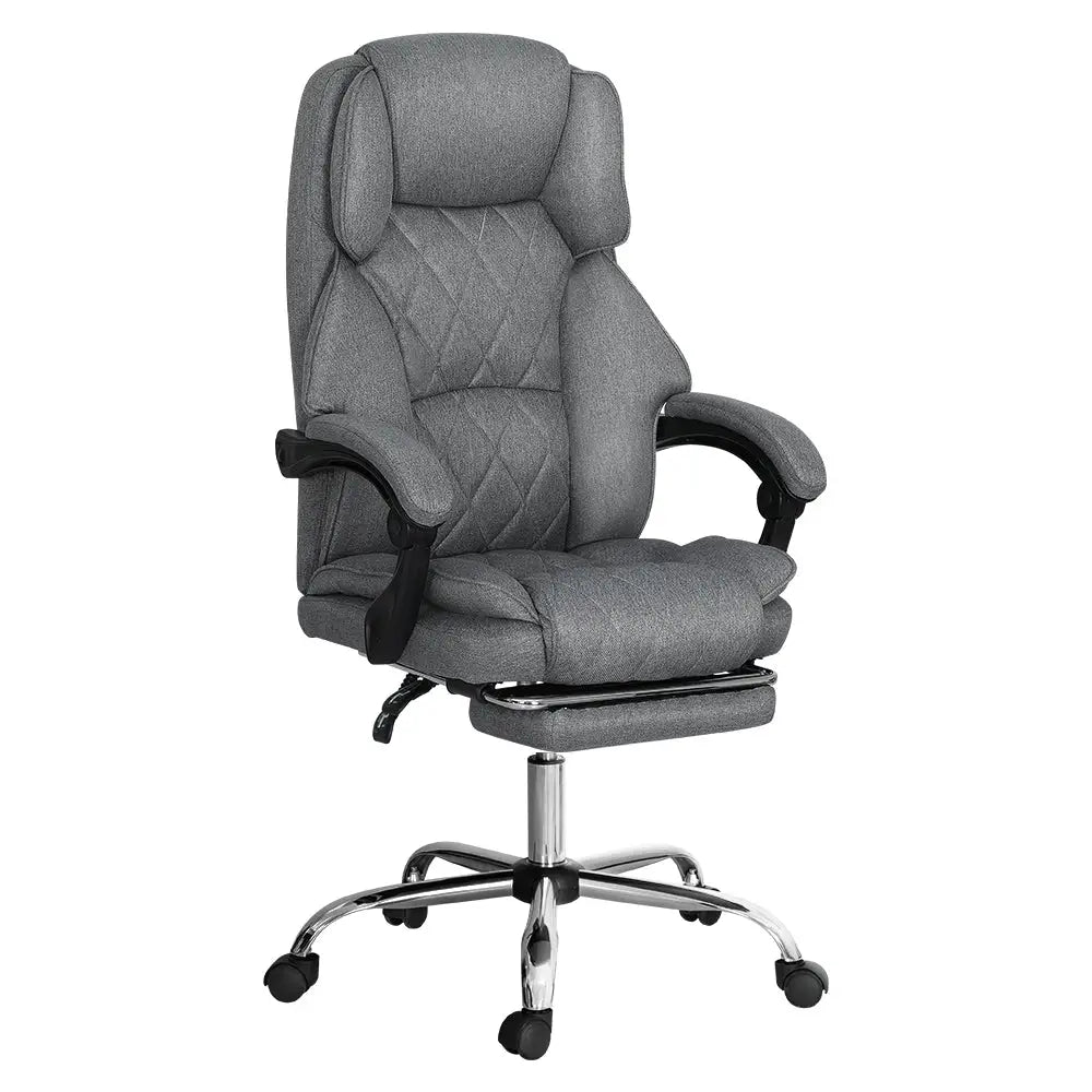 Artiss Executive Office Chair Fabric Footrest Grey - Furniture > Bar Stools & Chairs