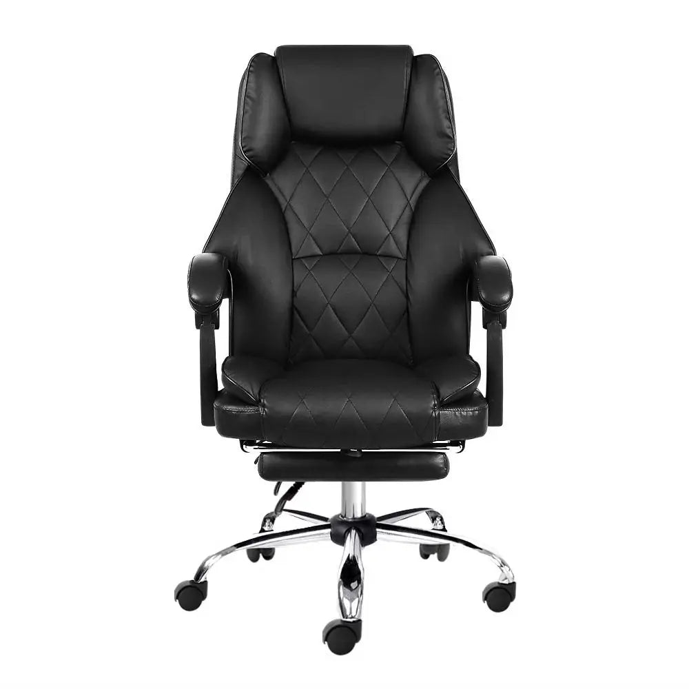 Artiss Executive Office Chair Leather Footrest Black - Furniture > Office