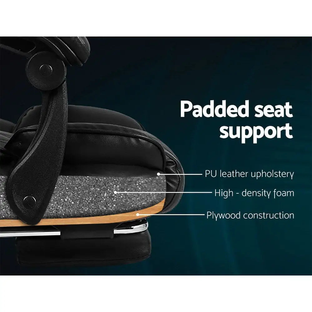 Artiss Executive Office Chair Leather Footrest Black - Furniture > Office