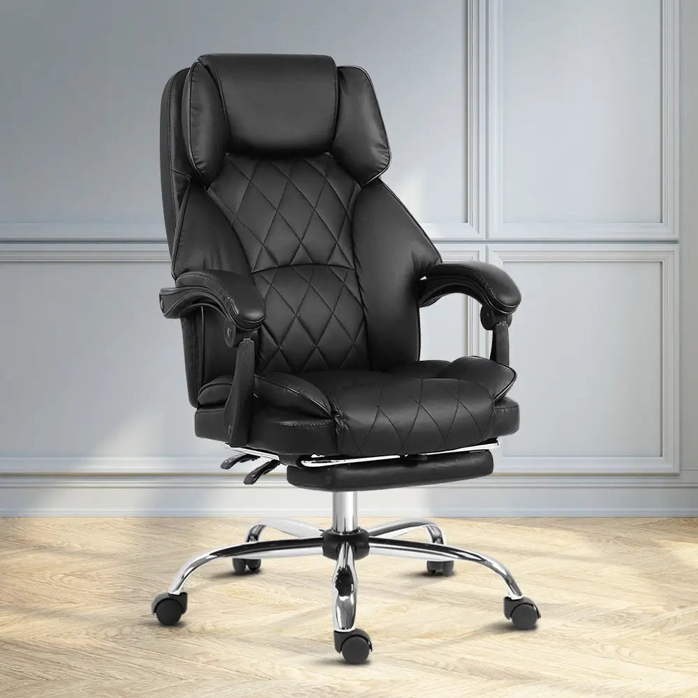 Artiss Executive Office Chair Leather Footrest Black - Furniture > Office