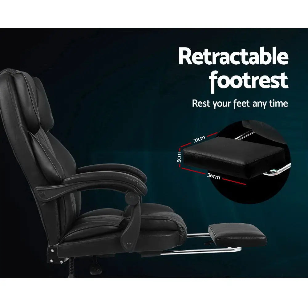 Artiss Executive Office Chair Leather Footrest Black - Furniture > Office