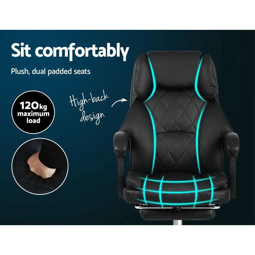 Artiss Executive Office Chair Leather Footrest Black - Furniture > Office