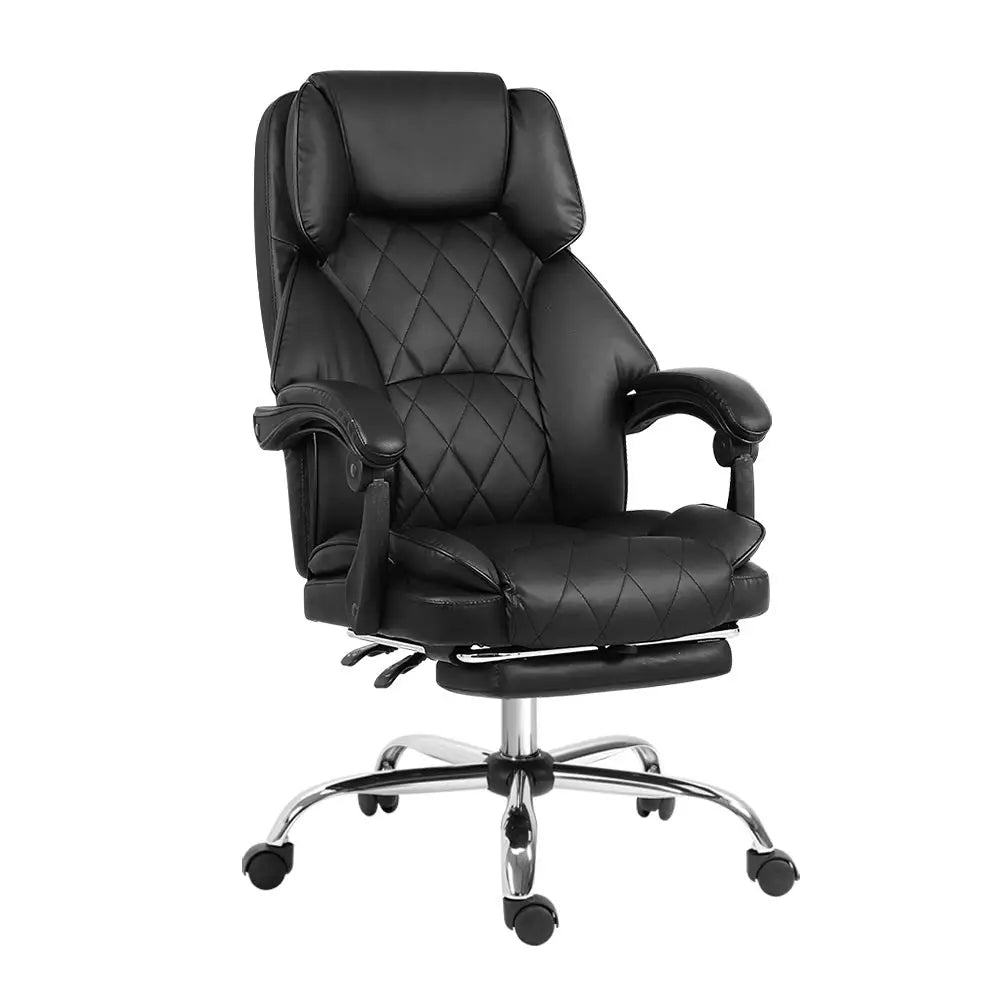 Artiss Executive Office Chair Leather Footrest Black - Furniture > Office