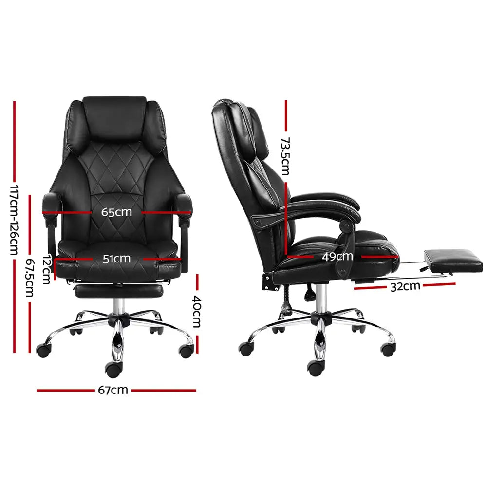 Artiss Executive Office Chair Leather Footrest Black - Furniture > Office
