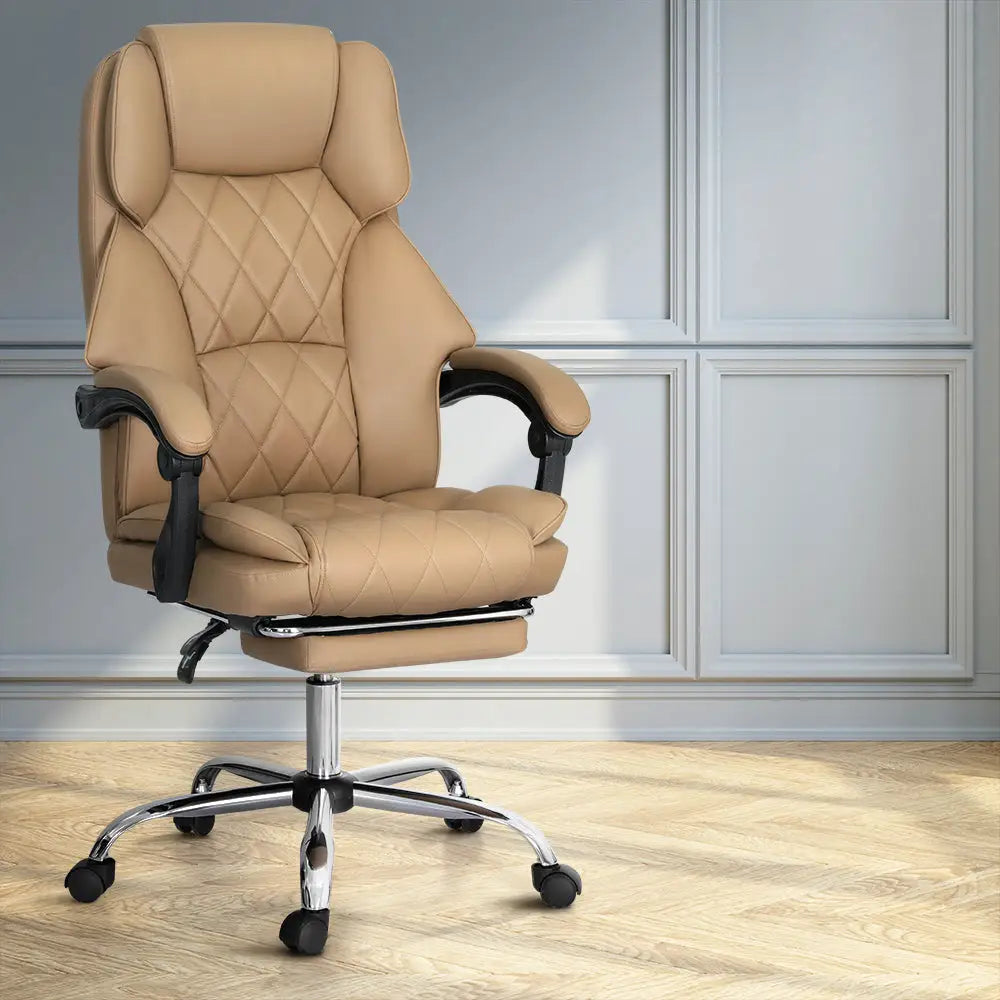 Artiss Executive Office Chair Leather Footrest Espresso - Furniture > Office > Office & Desk Chairs