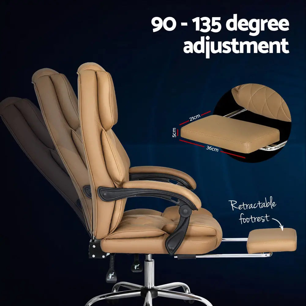 Artiss Executive Office Chair Leather Footrest Espresso - Furniture > Office > Office & Desk Chairs