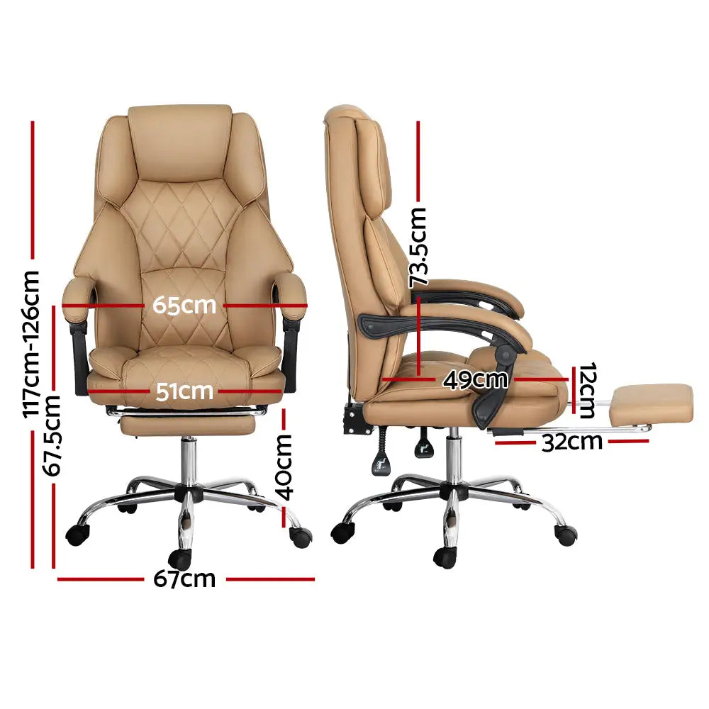 Artiss Executive Office Chair Leather Footrest Espresso - Furniture > Office > Office & Desk Chairs