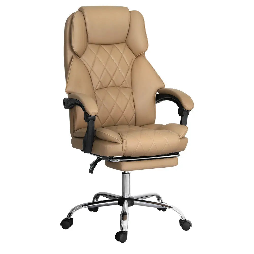 Artiss Executive Office Chair Leather Footrest Espresso - Furniture > Office > Office & Desk Chairs
