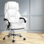 Artiss Executive Office Chair Leather Footrest White - Furniture > Bar Stools & Chairs