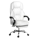 Artiss Executive Office Chair Leather Footrest White - Furniture > Bar Stools & Chairs
