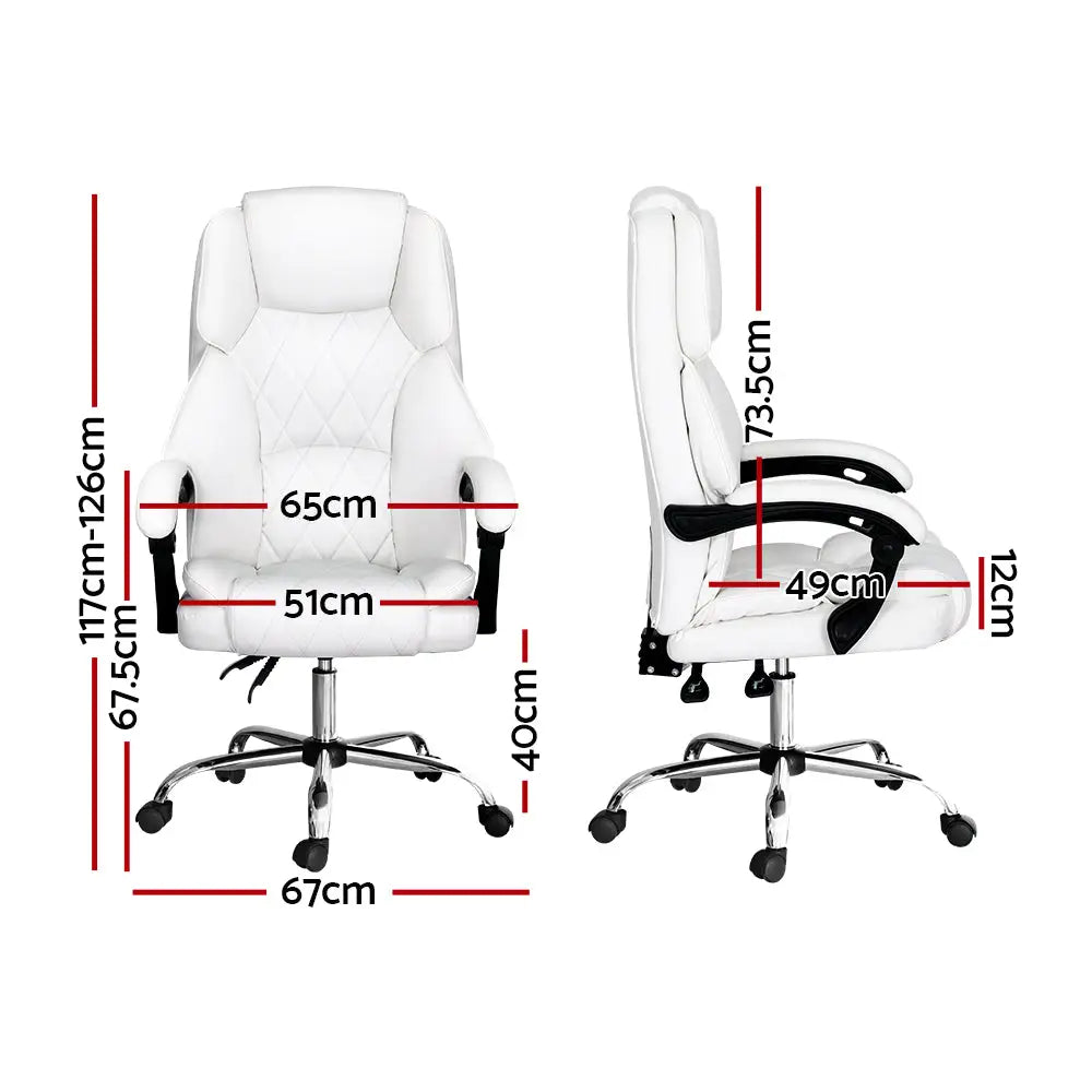 Artiss Executive Office Chair Leather Recliner White - Furniture > Bar Stools & Chairs
