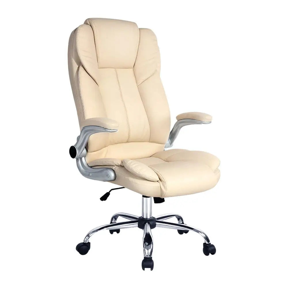 Artiss Executive Office Chair Leather Tilt Beige - Furniture > Office