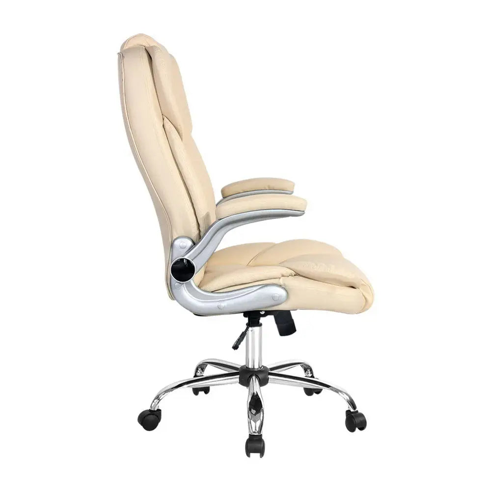 Artiss Executive Office Chair Leather Tilt Beige - Furniture > Office