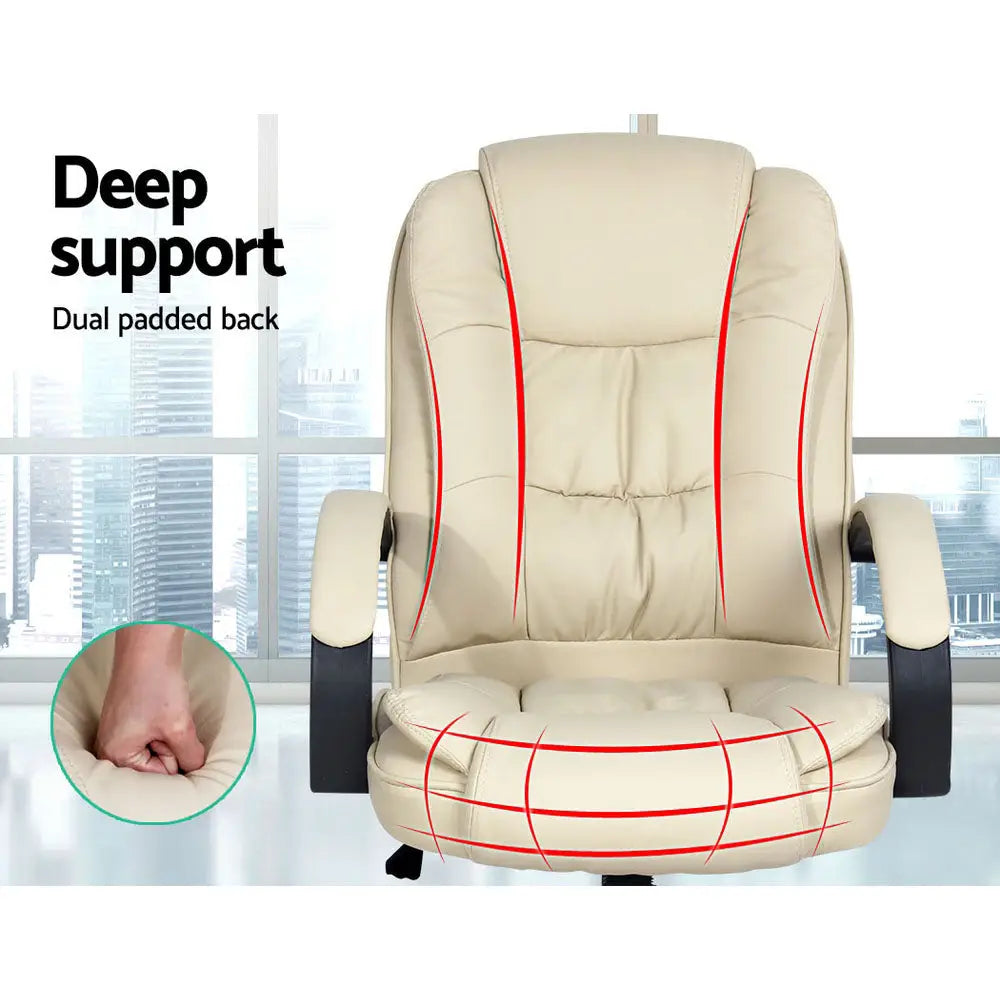 Artiss Executive Office Chair Leather Tilt Beige - Furniture > Office