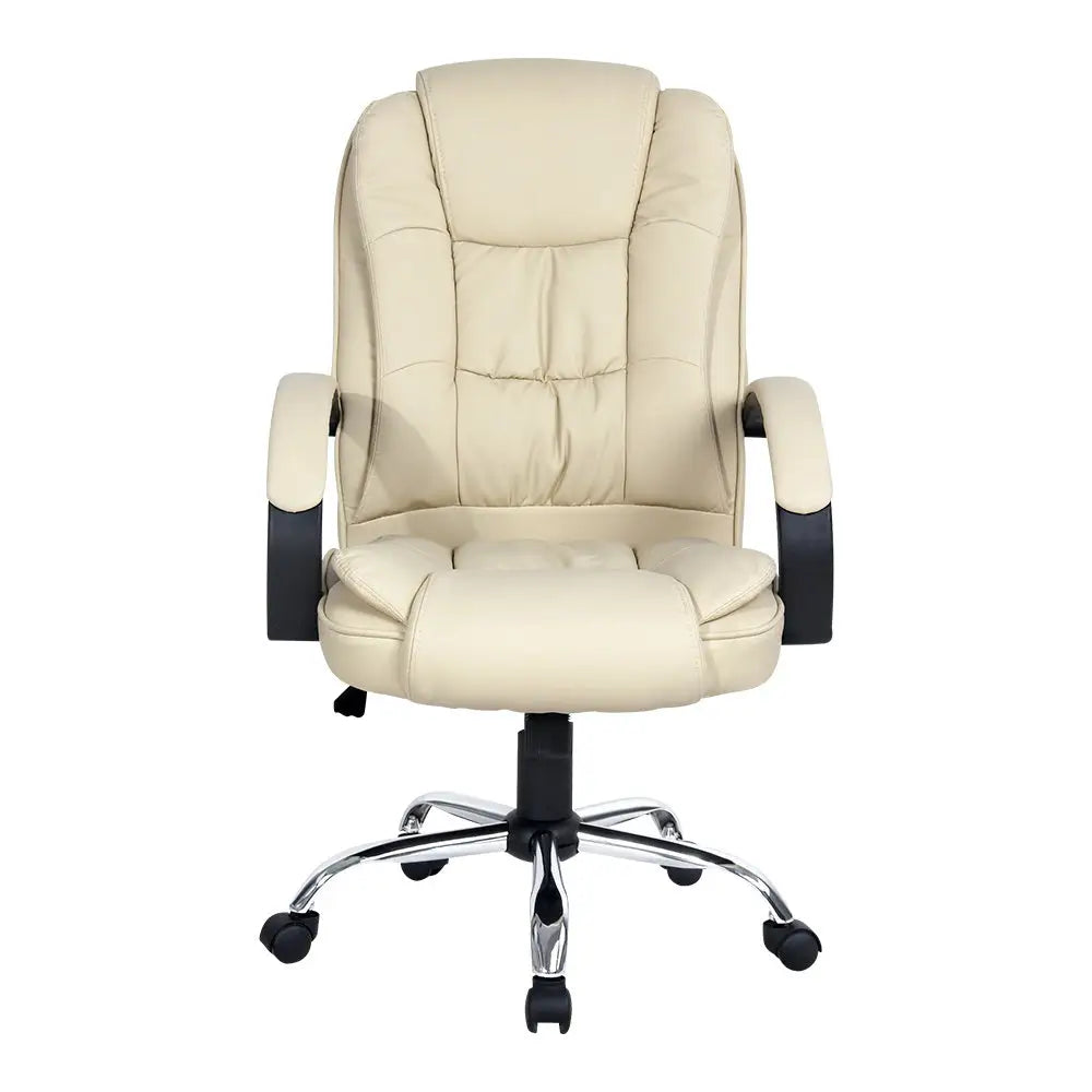 Artiss Executive Office Chair Leather Tilt Beige - Furniture > Office