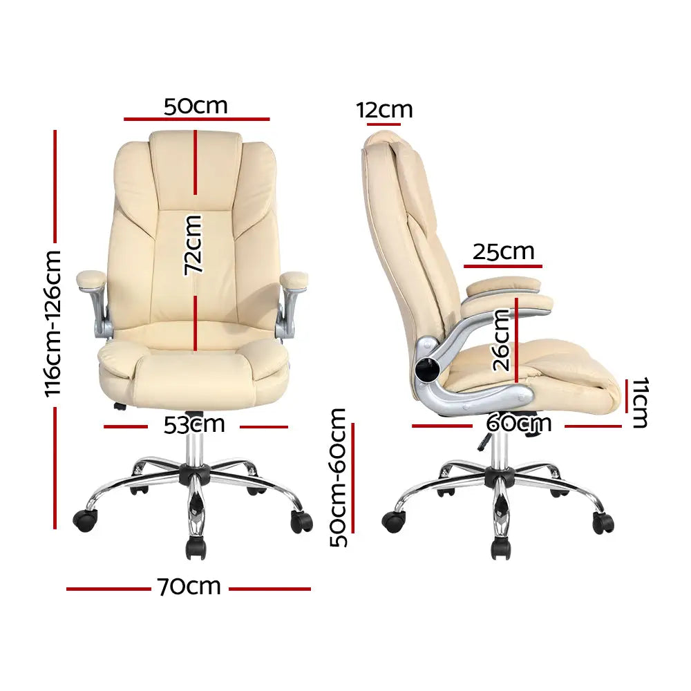 Artiss Executive Office Chair Leather Tilt Beige - Furniture > Office
