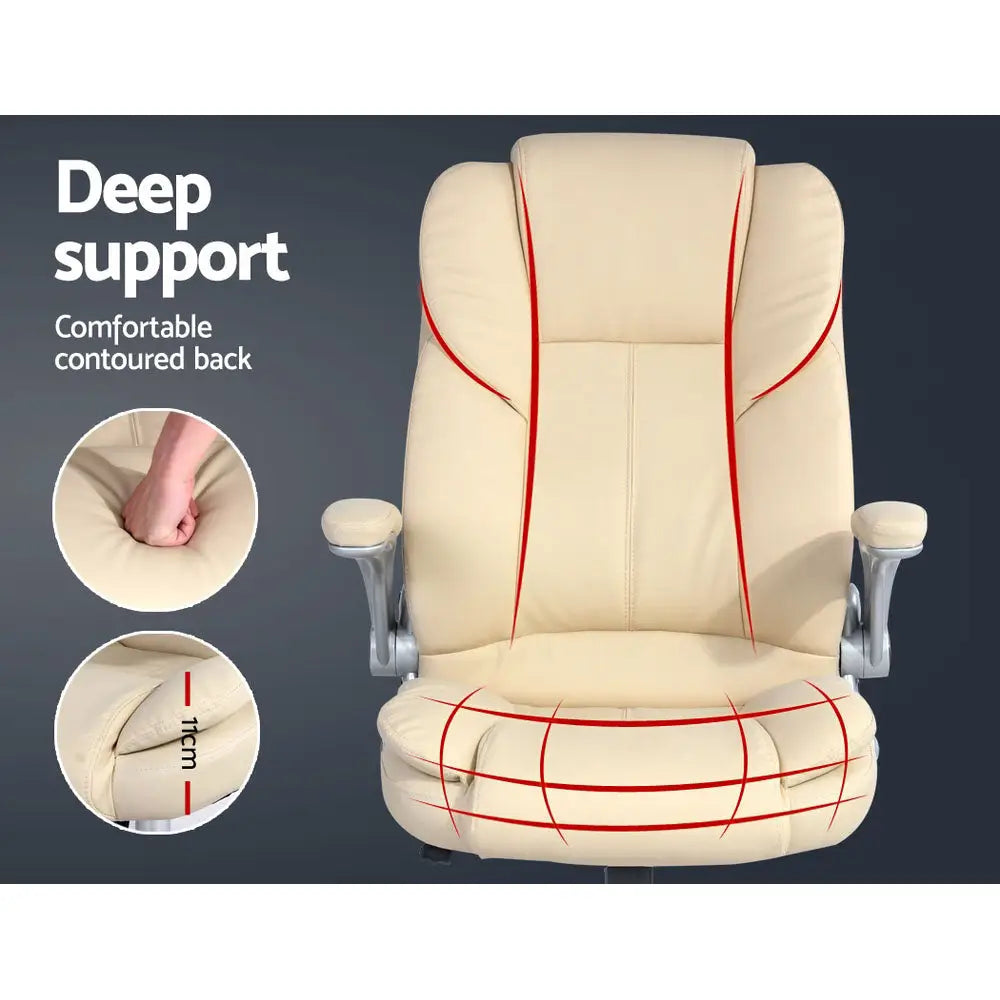 Artiss Executive Office Chair Leather Tilt Beige - Furniture > Office