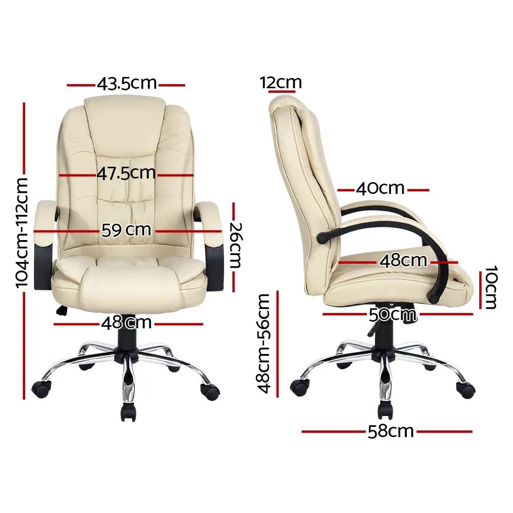 Artiss Executive Office Chair Leather Tilt Beige - Furniture > Office