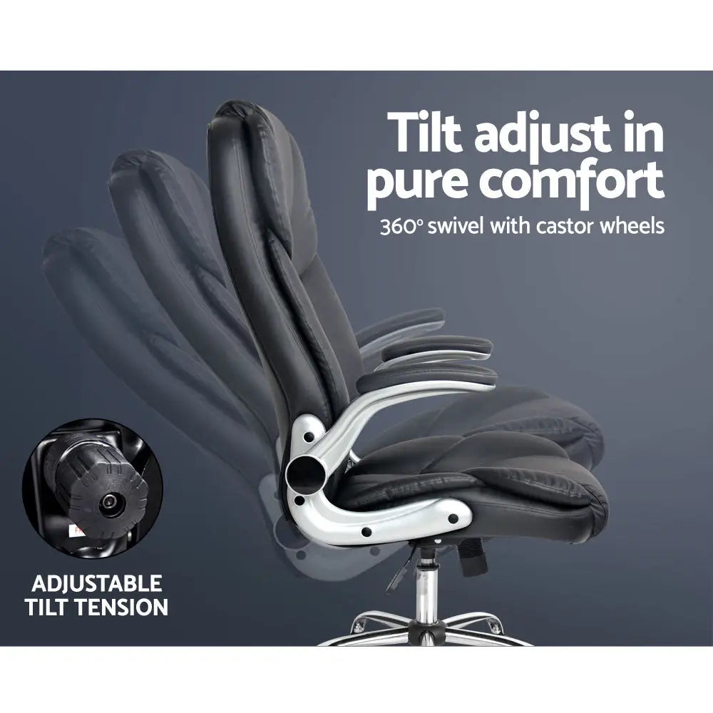 Artiss Executive Office Chair Leather Tilt Black - Furniture > Office