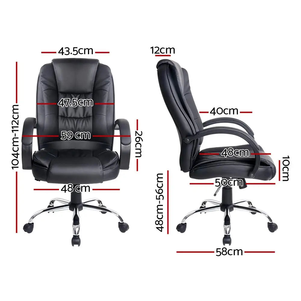Artiss Executive Office Chair Leather Tilt Black - Furniture > Office
