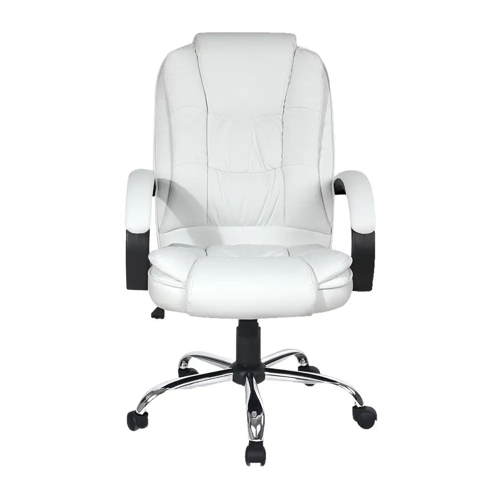Artiss Executive Office Chair Leather Tilt White - Furniture > Office