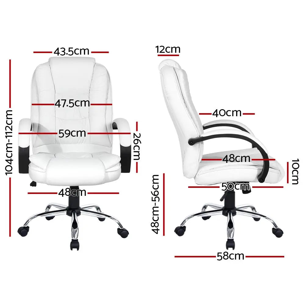 Artiss Executive Office Chair Leather Tilt White - Furniture > Office