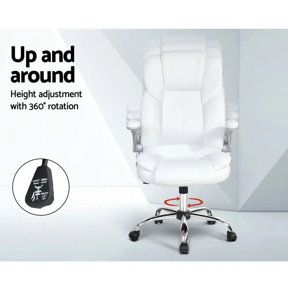 Artiss Executive Office Chair Leather Tilt White - Furniture > Office