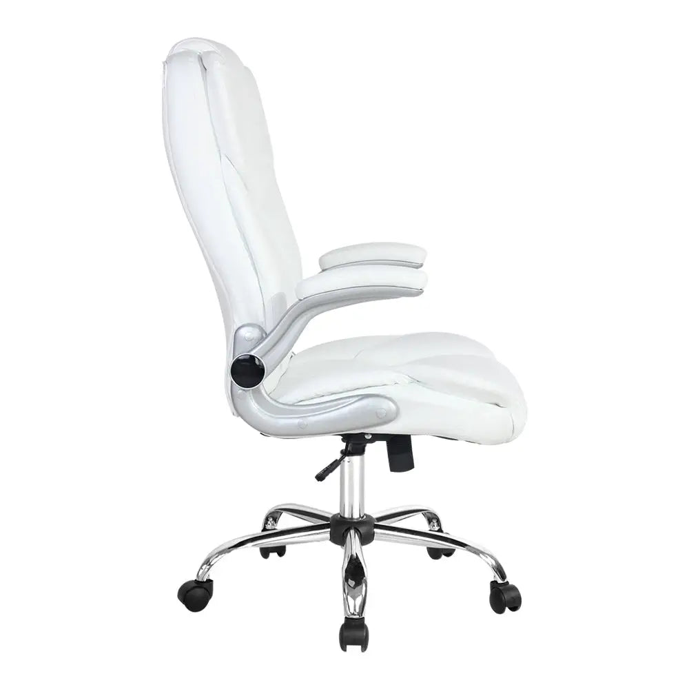 Artiss Executive Office Chair Leather Tilt White - Furniture > Office