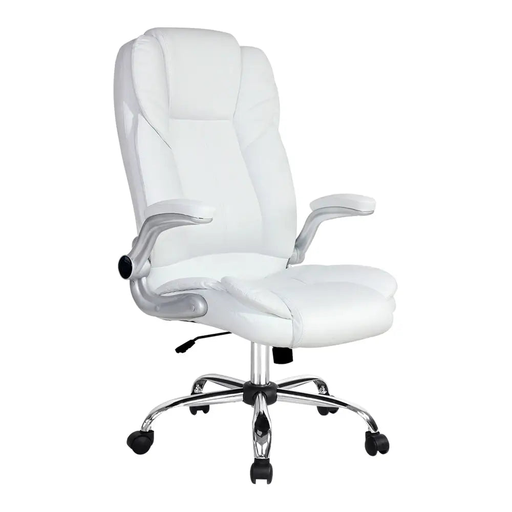 Artiss Executive Office Chair Leather Tilt White - Furniture > Office