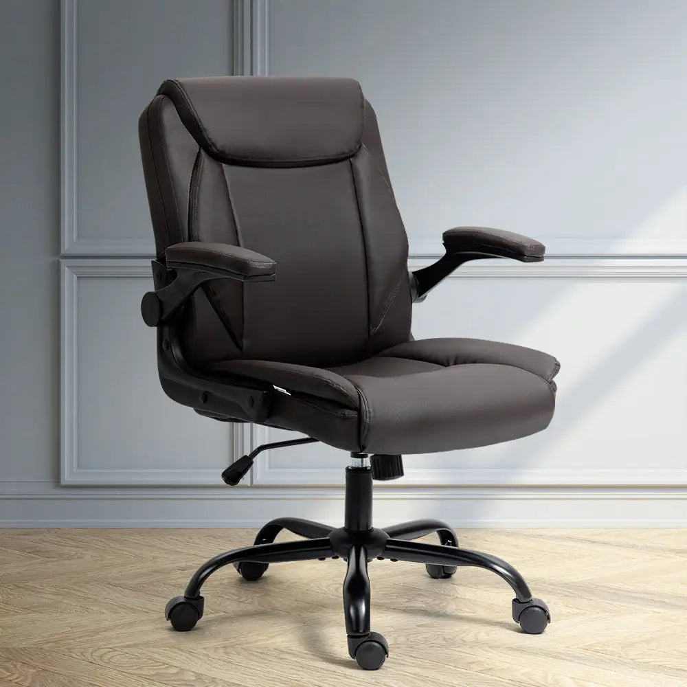 Artiss Executive Office Chair Mid Back Brown - Furniture > Office