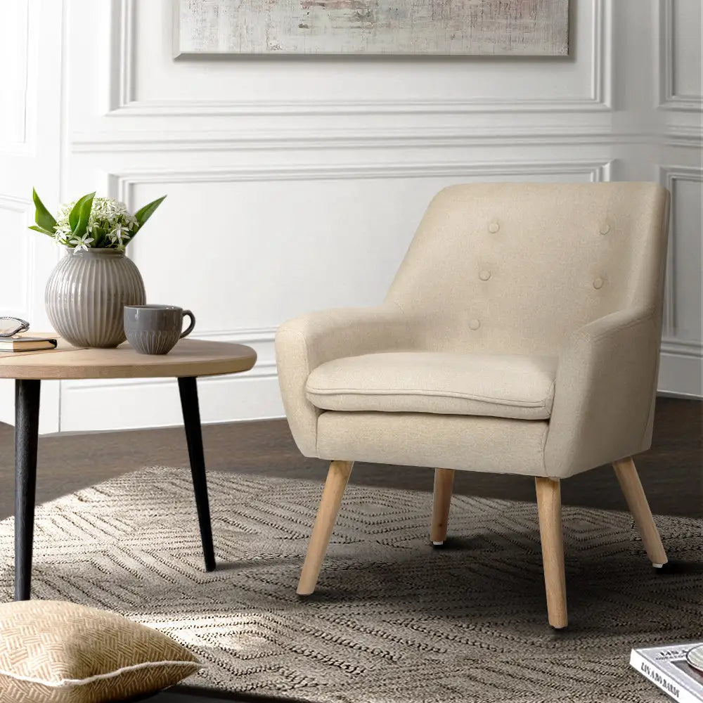 Artiss Fabric Dining Armchair - Beige - Furniture > Living Room