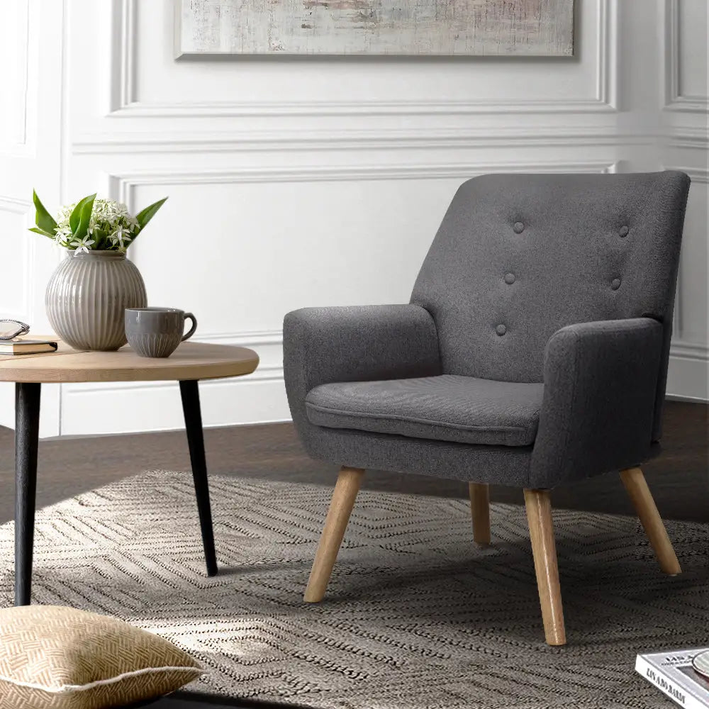 Artiss Fabric Dining Armchair - Grey - Furniture > Living Room