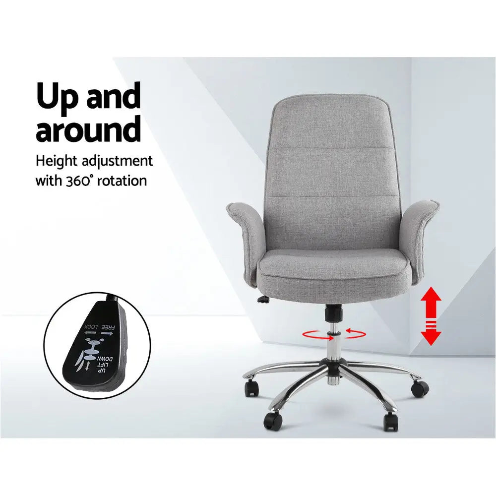 Artiss Fabric Office Chair Computer Chairs Grey - Furniture > Office > Office & Desk Chairs