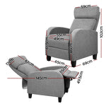 Artiss Fabric Reclining Armchair - Grey - Furniture > Living Room