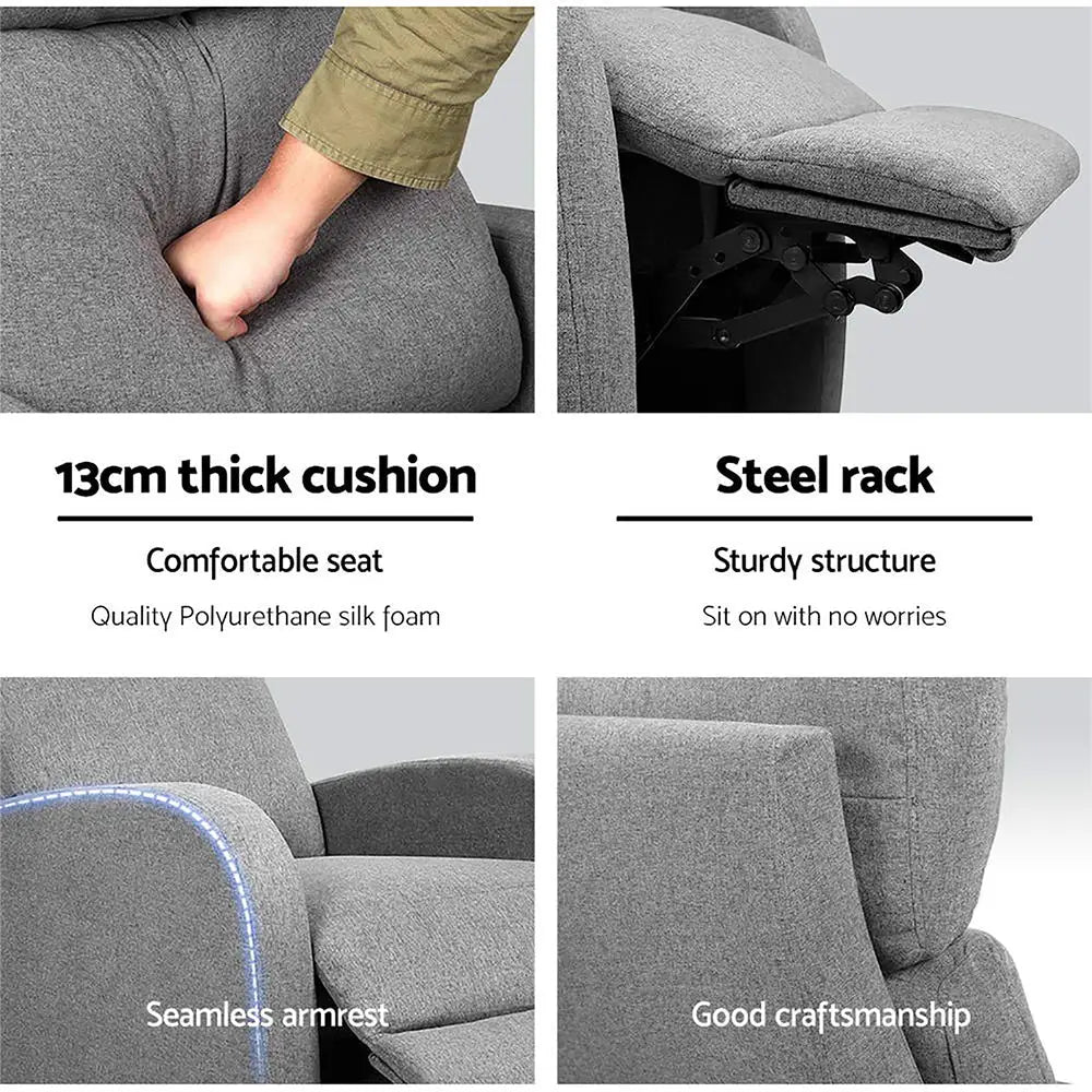 Artiss Fabric Reclining Armchair - Grey - Furniture > Living Room