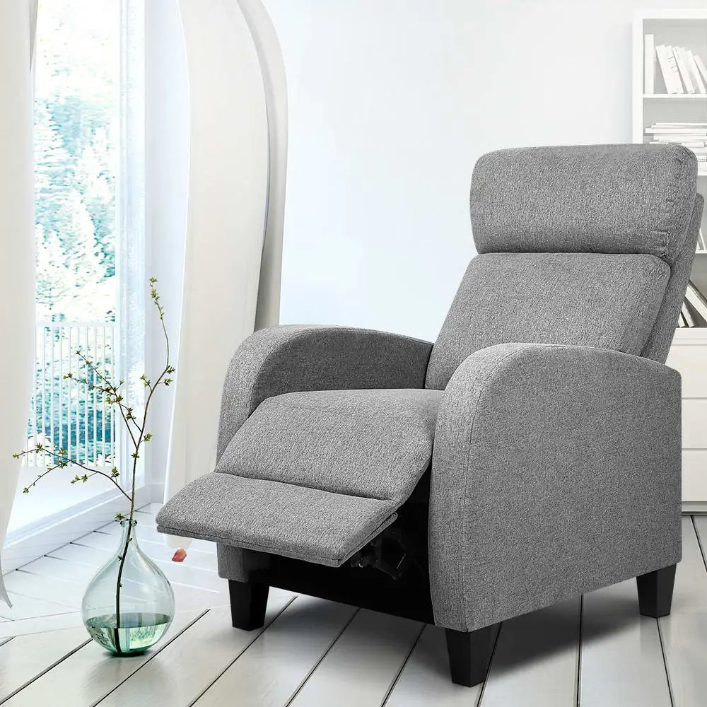 Artiss Fabric Reclining Armchair - Grey - Furniture > Living Room