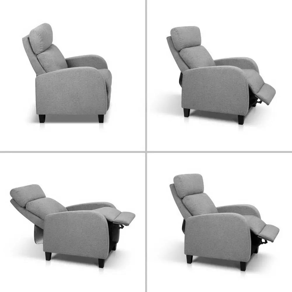 Artiss Fabric Reclining Armchair - Grey - Furniture > Living Room