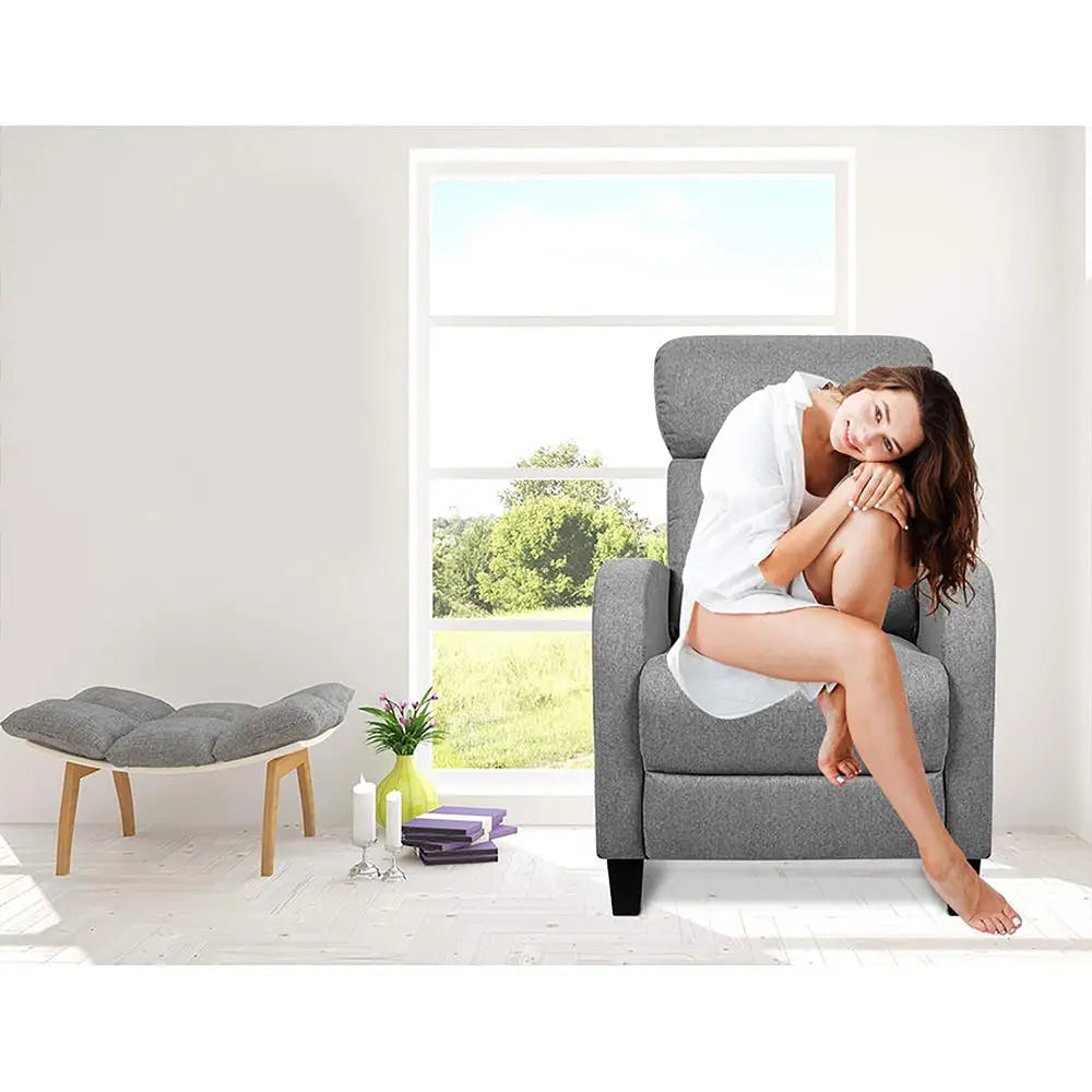 Artiss Fabric Reclining Armchair - Grey - Furniture > Living Room