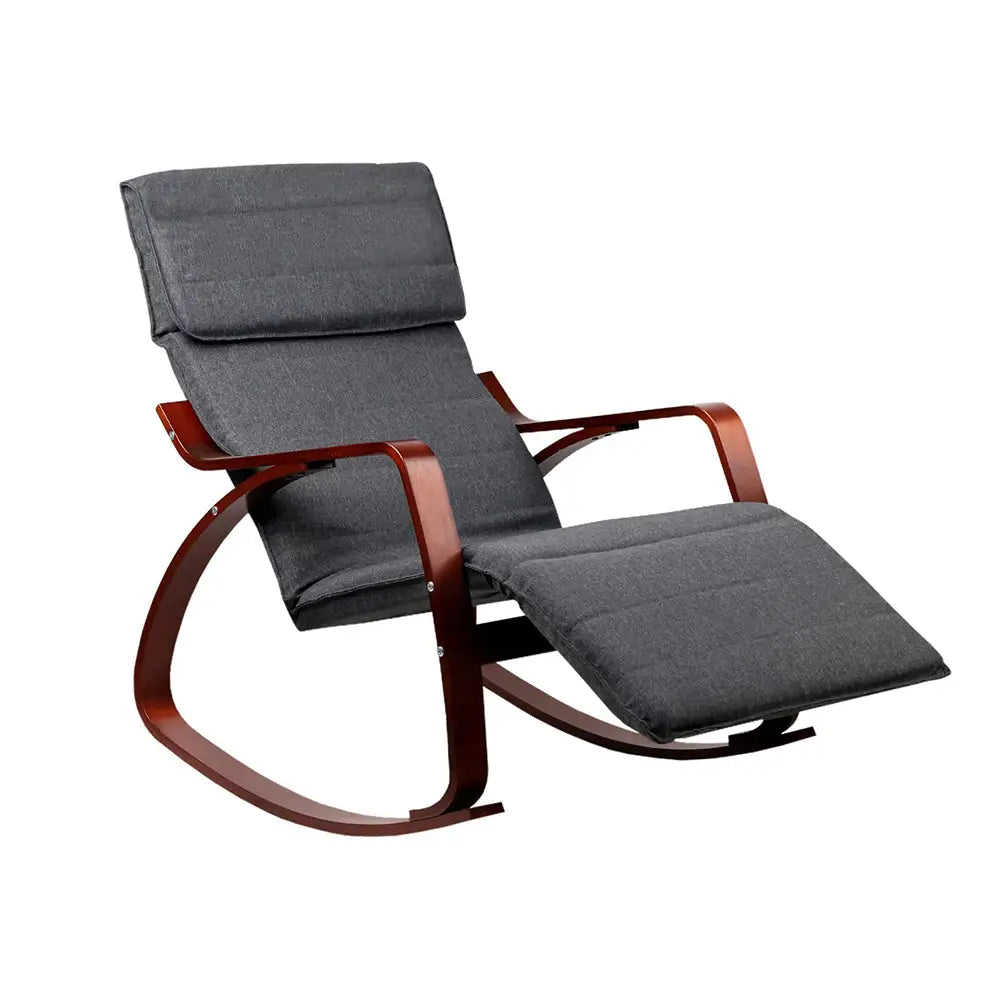 Artiss Fabric Rocking Armchair with Adjustable Footrest - Charcoal - Furniture > Living Room