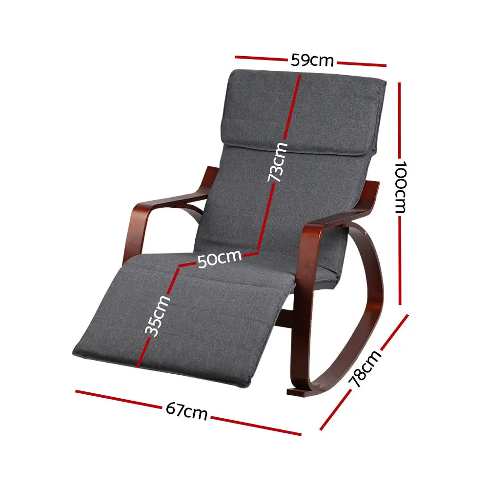 Artiss Fabric Rocking Armchair with Adjustable Footrest - Charcoal - Furniture > Living Room