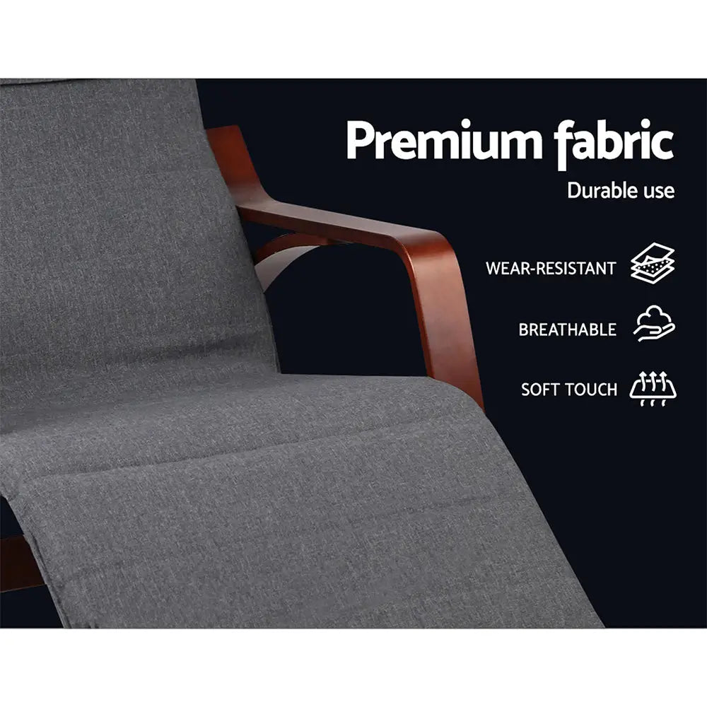 Artiss Fabric Rocking Armchair with Adjustable Footrest - Charcoal - Furniture > Living Room