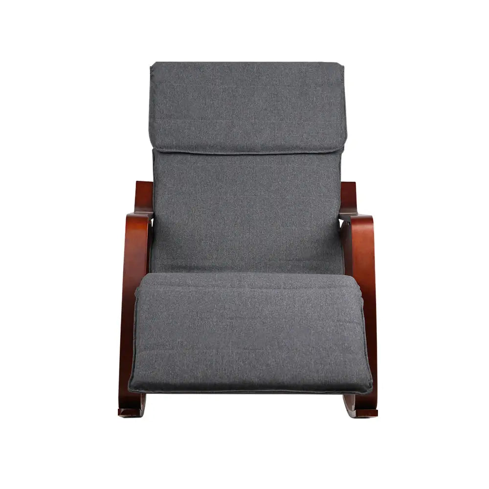 Artiss Fabric Rocking Armchair with Adjustable Footrest - Charcoal - Furniture > Living Room
