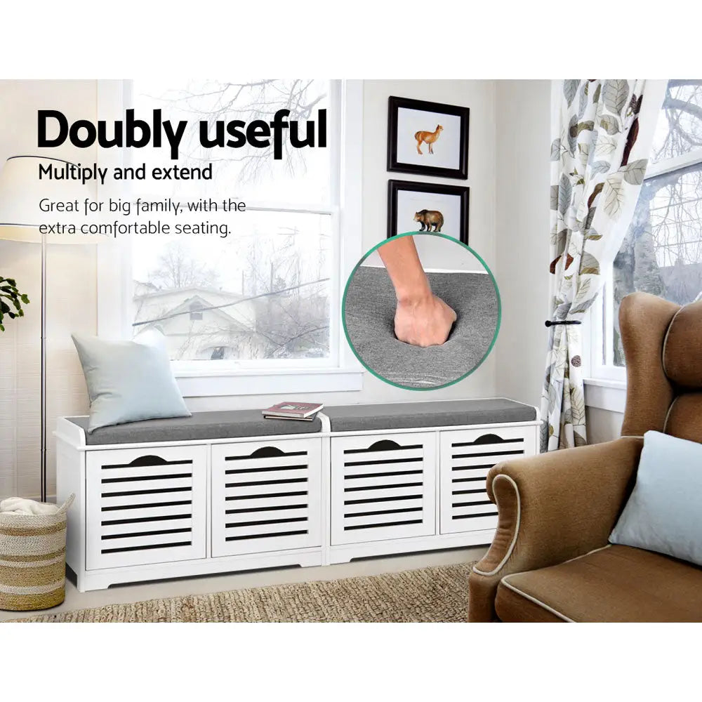 Artiss Fabric Shoe Bench with Drawers - White & Grey - Furniture > Living Room