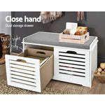 Artiss Fabric Shoe Bench with Drawers - White & Grey - Furniture > Living Room