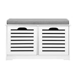 Artiss Fabric Shoe Bench with Drawers - White & Grey - Furniture > Living Room