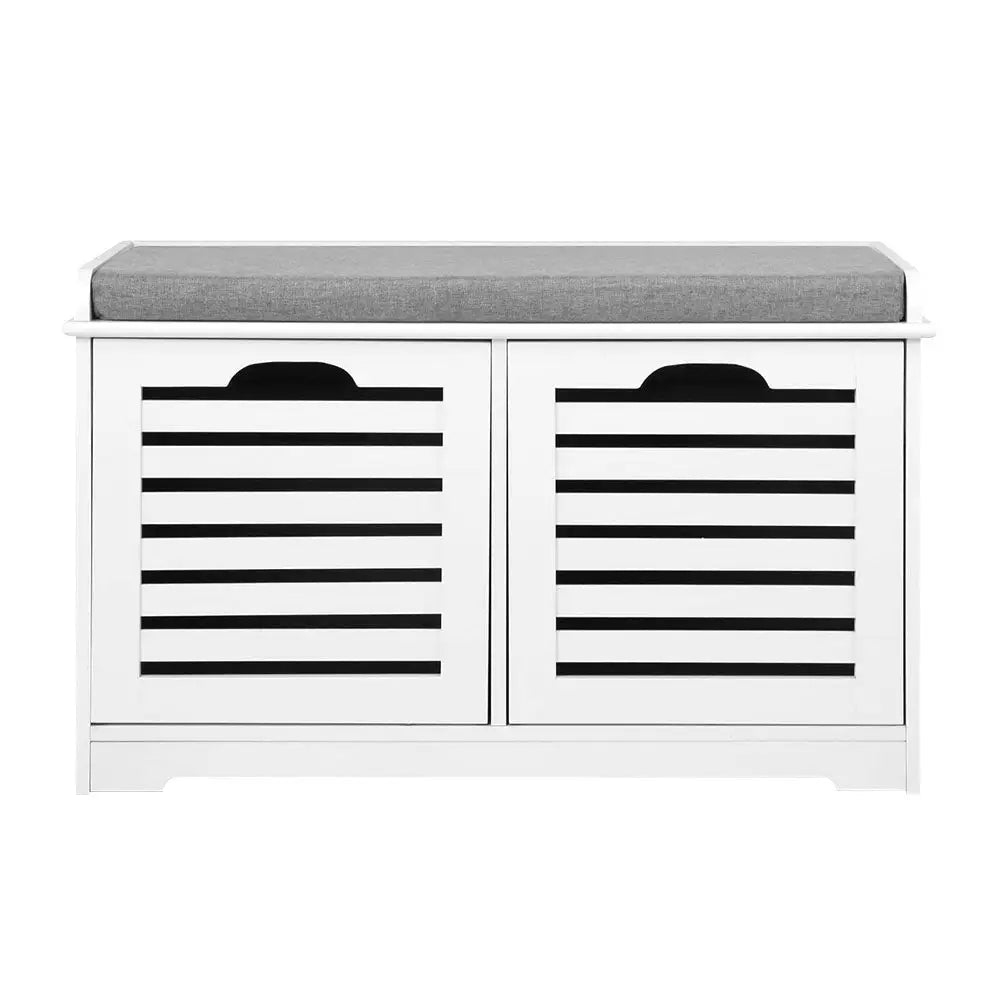 Artiss Fabric Shoe Bench with Drawers - White & Grey - Furniture > Living Room